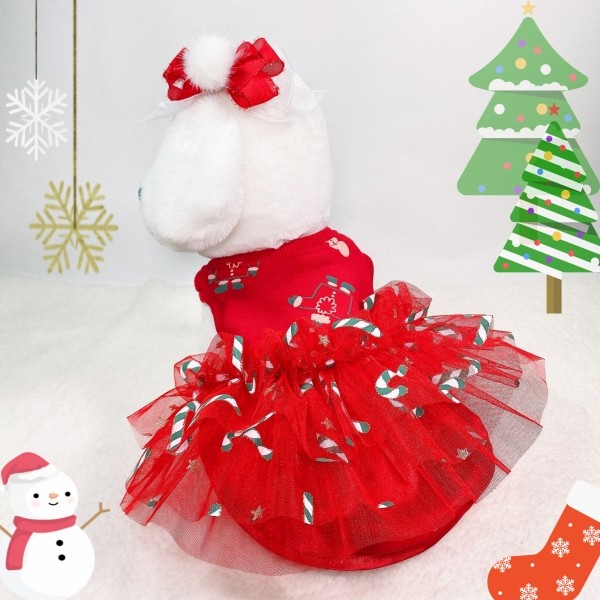 페오펫몰,[감사특가]플로피이얼스,크리스마스 레드켄디 강아지드레스,애견원피스