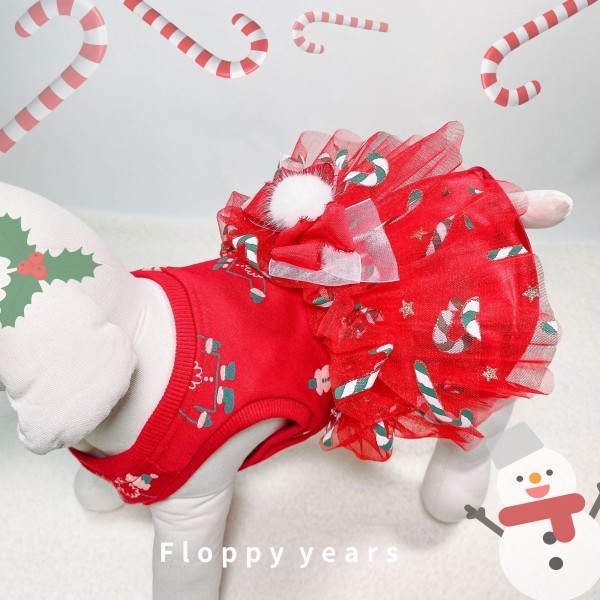 페오펫몰,[감사특가]플로피이얼스,크리스마스 레드켄디 강아지드레스,애견원피스