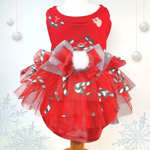 페오펫몰,[감사특가]플로피이얼스,크리스마스 레드켄디 강아지드레스,애견원피스