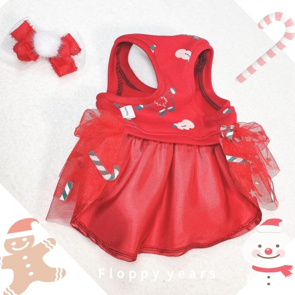 페오펫몰,[감사특가]플로피이얼스,크리스마스 레드켄디 강아지드레스,애견원피스