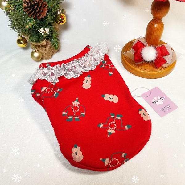 페오펫몰,[감사특가]크리스마스 화이트레이스 강아지 스웻셔츠,애견티셔츠,크리스마스애견옷