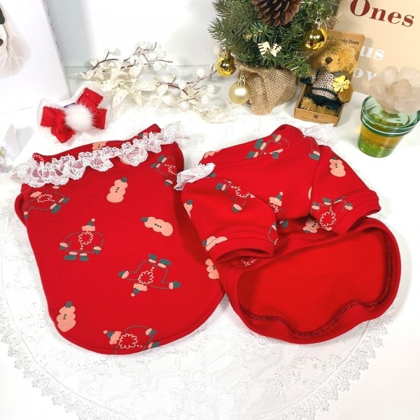 페오펫몰,[감사특가]크리스마스 화이트레이스 강아지 스웻셔츠,애견티셔츠,크리스마스애견옷