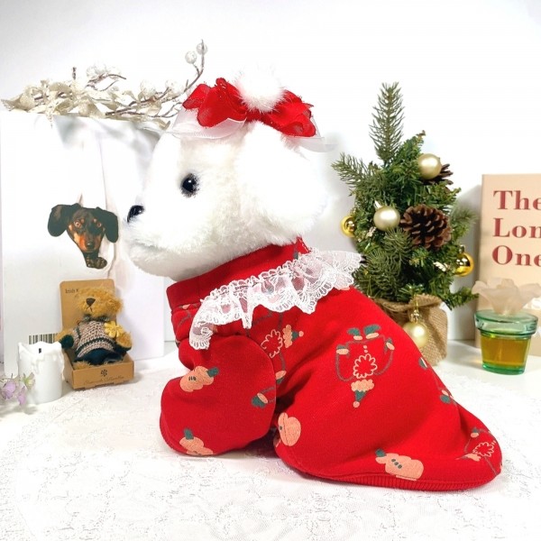 페오펫몰,[감사특가]크리스마스 화이트레이스 강아지 스웻셔츠,애견티셔츠,크리스마스애견옷