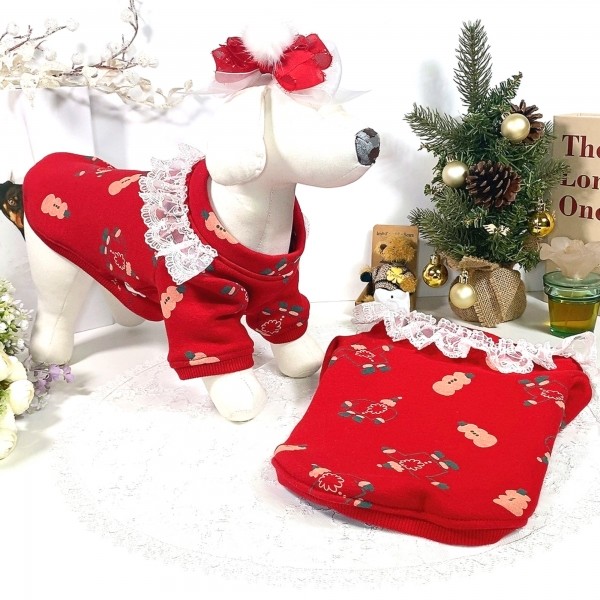 페오펫몰,[감사특가]크리스마스 화이트레이스 강아지 스웻셔츠,애견티셔츠,크리스마스애견옷