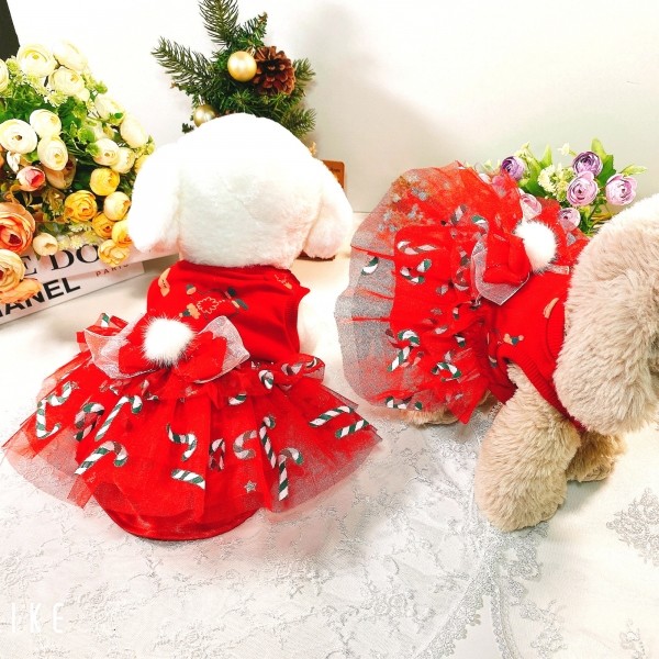 페오펫몰,[감사특가]플로피이얼스,크리스마스 레드켄디 강아지드레스,애견원피스