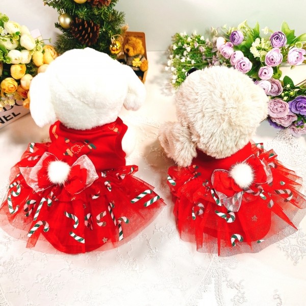 페오펫몰,[감사특가]플로피이얼스,크리스마스 레드켄디 강아지드레스,애견원피스