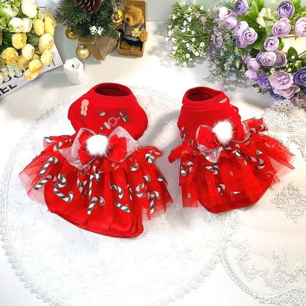 페오펫몰,[감사특가]플로피이얼스,크리스마스 레드켄디 강아지드레스,애견원피스