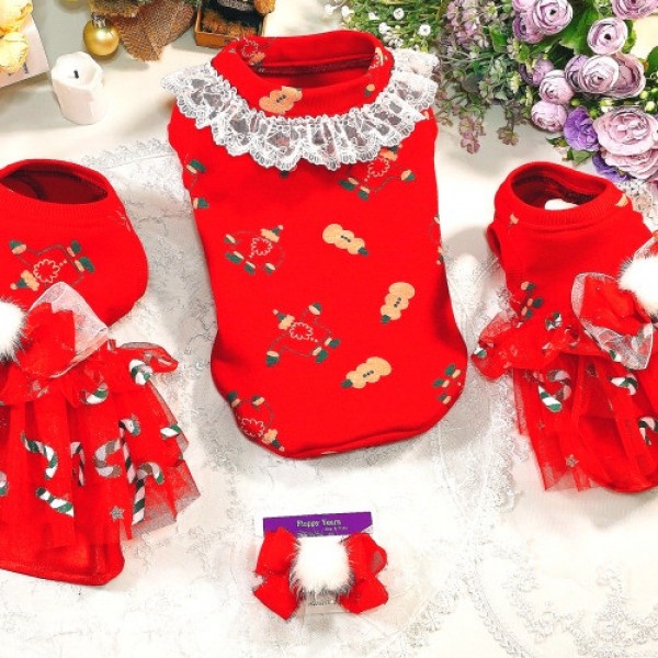 페오펫몰,[감사특가]크리스마스 화이트레이스 강아지 스웻셔츠,애견티셔츠,크리스마스애견옷