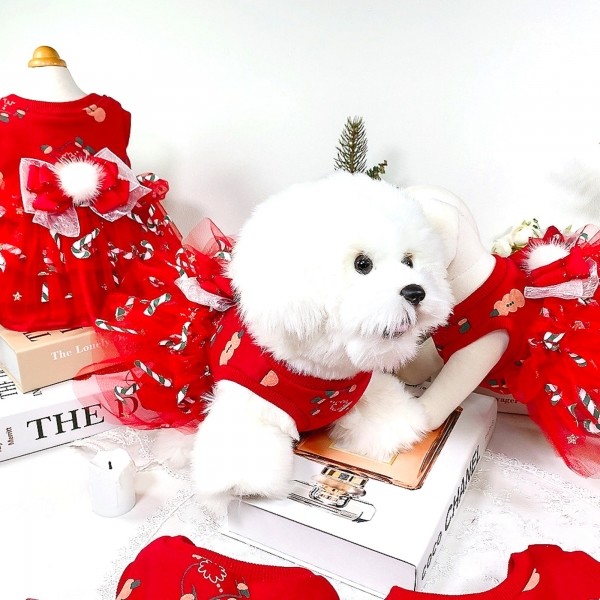 페오펫몰,[감사특가]플로피이얼스,크리스마스 레드켄디 강아지드레스,애견원피스