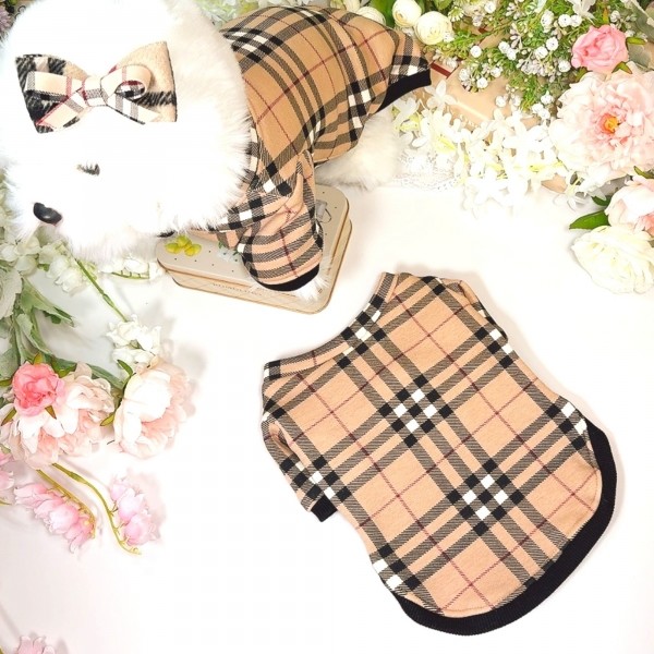 페오펫몰,[꽃길특가]체크안기모 스판티셔츠,강아지옷,스웻셔츠,애견옷,퍼스카프,채크리본