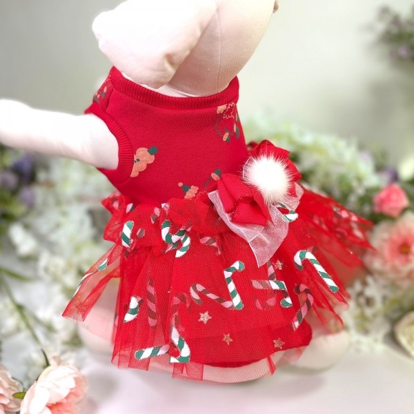 페오펫몰,플로피이얼스,크리스마스 레드켄디 강아지드레스,애견원피스