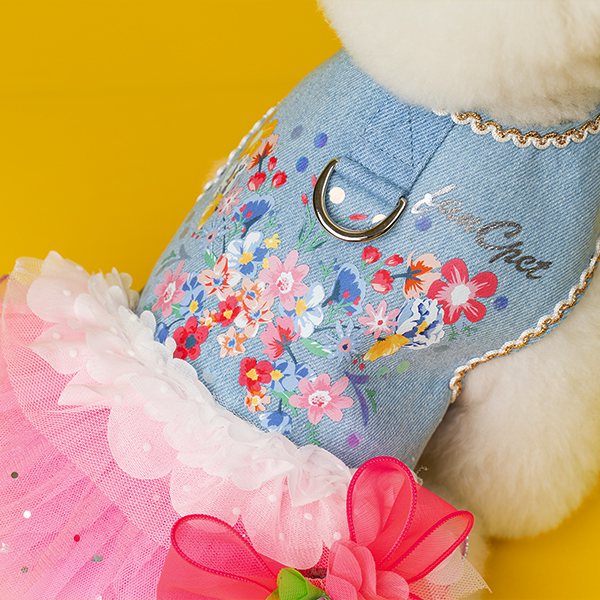 페오펫몰,Denim Flower Harness Dress 데님 플라워 하네스 드레스