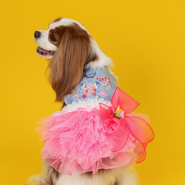 페오펫몰,Denim Flower Harness Dress 데님 플라워 하네스 드레스