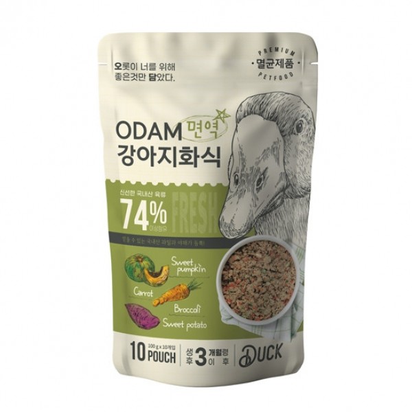 페오펫몰,오담 그레인프리 강아지 화식 면역건강케어 오리 1kg (100g*10개) [최저가]