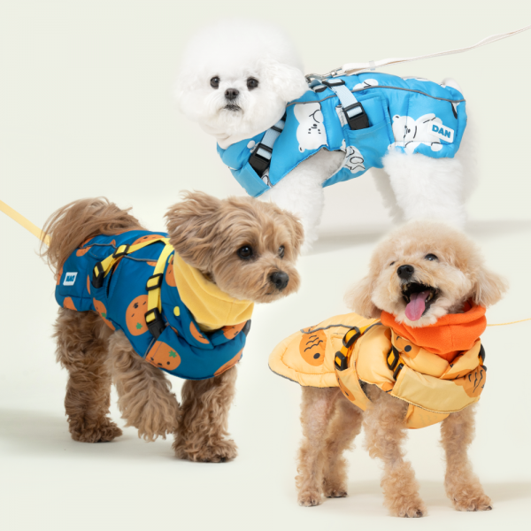 페오펫몰,[핏펫][설날특가] 착-붙 리얼 하네스 강아지 패딩 3종 택 1 (북극곰/감귤/붕어빵)