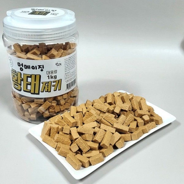 페오펫몰,멍메이징 국산 대용량 져키 가수분해 강아지 통 간식 황태 오리 연어 한우 콤보 1kg
