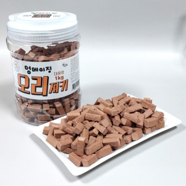 페오펫몰,멍메이징 국산 대용량 져키 가수분해 강아지 통 간식 황태 오리 연어 한우 콤보 1kg