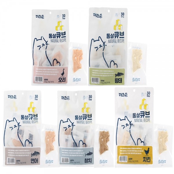 더조은 고양이 닭가슴살 통살 큐브 20g x 30개 5종 [600g]