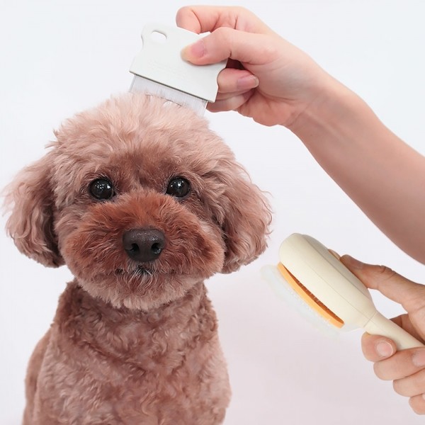 페오펫몰,딩동펫 반려동물 원터치 하트 슬리커 브러쉬 + 페이셜 라운딩 눈꼽빗 세트