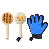 딩동펫 반려동물 실리콘 그루밍장갑 + 원터치 하트 브러쉬 세트