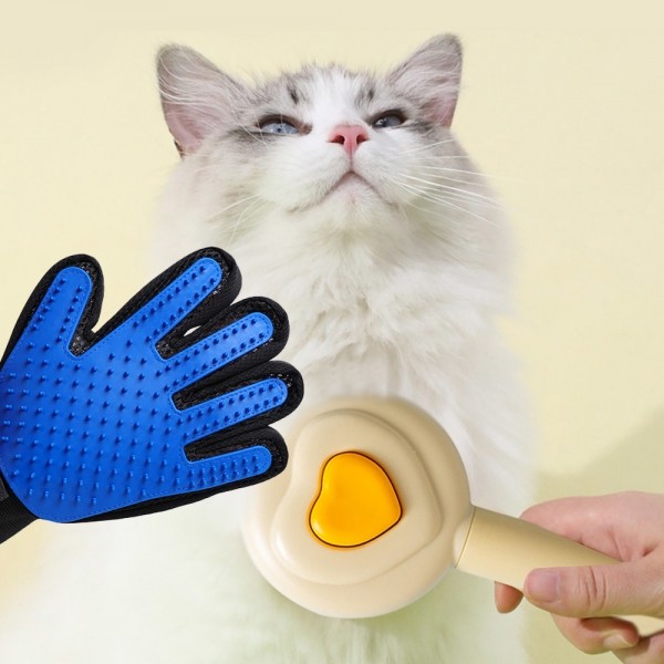 페오펫몰,딩동펫 반려동물 실리콘 그루밍장갑 + 원터치 하트 브러쉬 세트