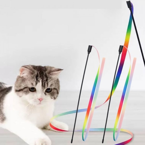 페오펫몰,딩동펫 고양이 레인보우 리본스틱 낚시대 세트