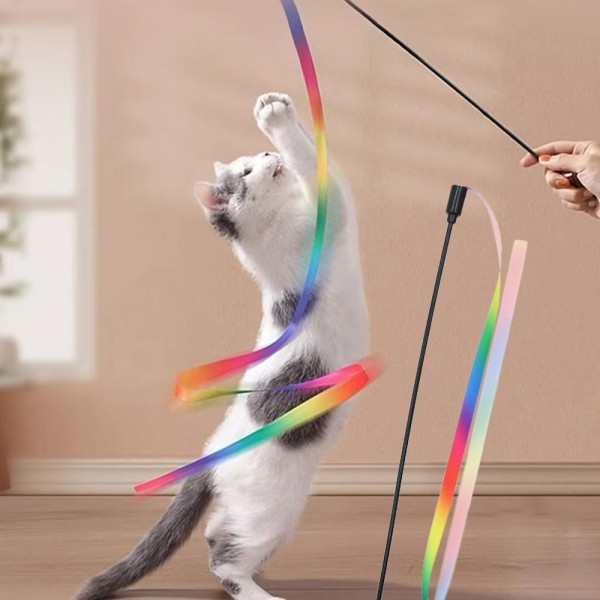 페오펫몰,딩동펫 고양이 레인보우 리본스틱 낚시대 세트