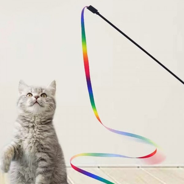페오펫몰,딩동펫 고양이 레인보우 리본스틱 낚시대 세트