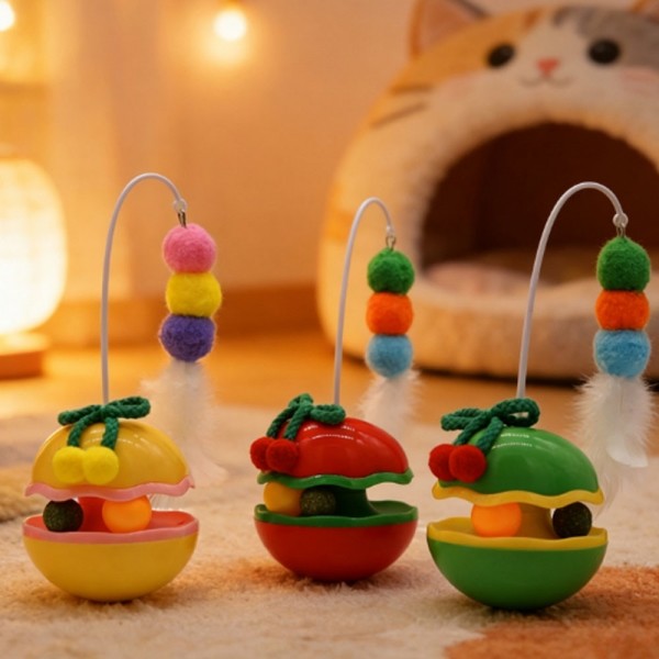 페오펫몰,딩동펫 고양이 리본 깃털 오뚝이 트랙볼 장난감