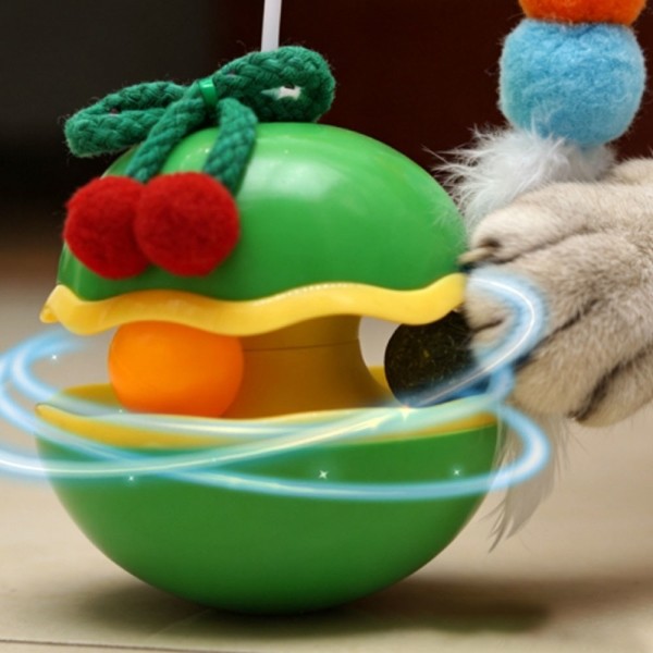 페오펫몰,딩동펫 고양이 리본 깃털 오뚝이 트랙볼 장난감