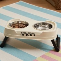 딩동펫 반려동물 체크 더블볼 접이식 스텐 식기 2구
