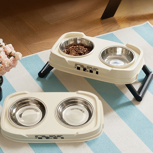 페오펫몰,딩동펫 반려동물 체크 더블볼 접이식 스텐 식기 2구