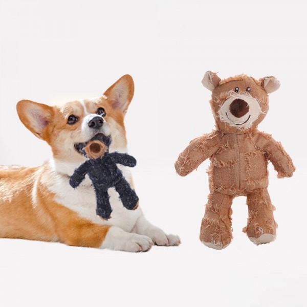 페오펫몰,딩동펫 반려동물 빈티지 러프 베어 삑삑이 애착인형