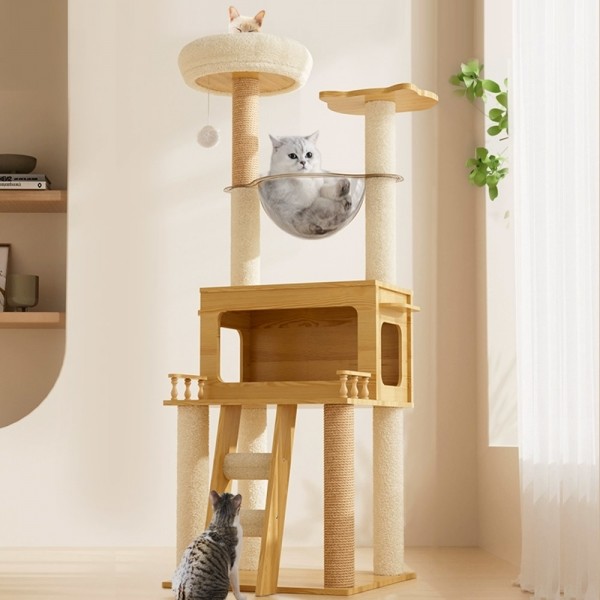 페오펫몰,딩동펫 고양이 동글 스크래쳐 원목 캣타워