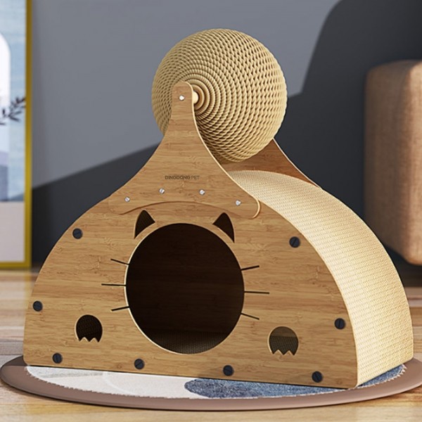 페오펫몰,딩동펫 고양이 사이잘 우드 스크래쳐 숨숨집 볼하우스