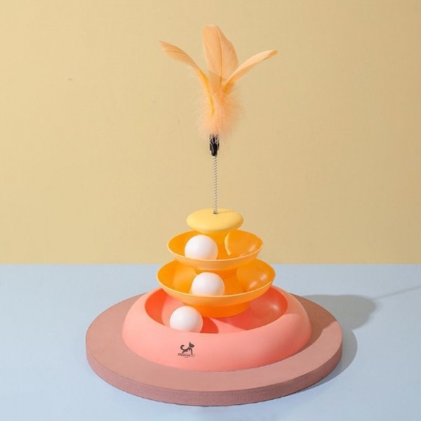 페오펫몰,딩동펫 고양이 알록달록 깃털 3단 트랙볼 장난감